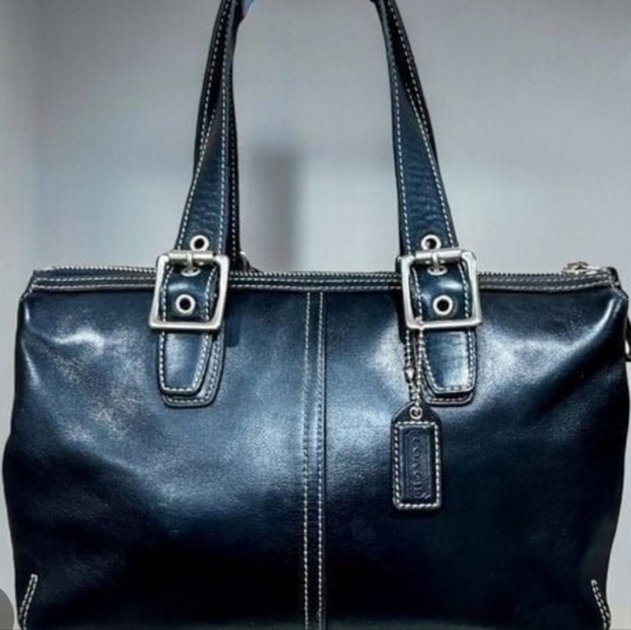 Coach Old Money Vintage 9545 Black Leather Legacy Satchel with SilverBuckles